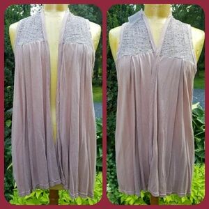 LA MADE drapey mixed media sleeveless top vest open front boho